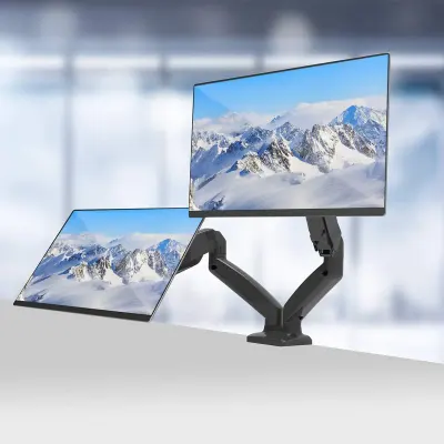 Skill Tech Dual Counterbalance Mechanical Spring Monitor Desk Arm for Two 17–32 Inch Flat & Curved Screens with 2–9kg Per Arm Capacity, VESA 75 X 75 / 100 X 100mm, ±90° Tilt & Swivel, 360° Screen Rotation, 450mm Extension, Height Adjustment, Cable Management & Clamp/Grommet Installation