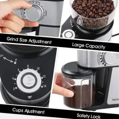 DLC 150W Multi-Speed Electric Coffee Bean Grinder with 240g Large Capacity, Durable Stainless Steel Grinding Blades, Adjustable Coarse-to-Fine Grinding Control