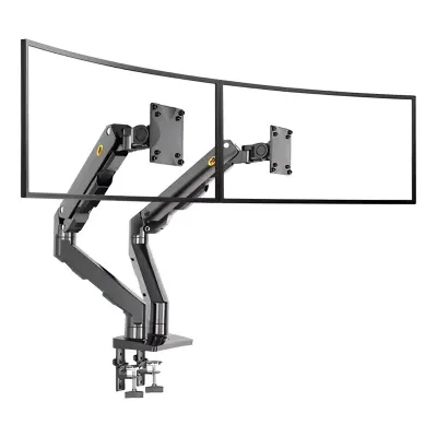 NB North Bayou Dual Gas Spring Monitor Desk Mount for Two 17–27 Inch Screens with 2–9kg Per Arm Capacity, VESA 75 X 75 / 100 X 100mm, 360° Rotation, ±90° Swivel, +85°/-30° Tilt, 260mm Height Adjustment, Cable Management & Clamp/Grommet Installation