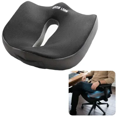 Green Lion Orthopedic Memory Foam Seat Cushion for Office Chair, Car, Wheelchair - Tailbone Pain Relief, Coccyx Support, Breathable Mesh Cover, Ergonomic U-Shaped Design