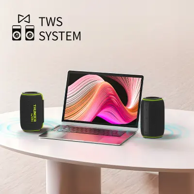 WiWu Portable Wireless Bluetooth 5.0 Speaker with Dual High-Fidelity Drivers, Passive Bass Radiator, TWS Stereo Pairing, IPX-Rated Splash Resistance, RGB Lighting and Up to 8–10 Hours Playtime – Black