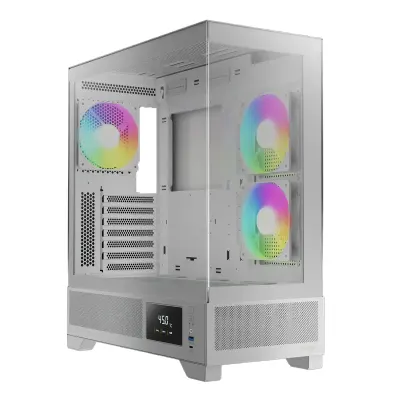 GAMDIAS Mid-Tower ATX Gaming PC Case with Seamless Tempered Glass, Built-In CPU/GPU Temperature Monitor