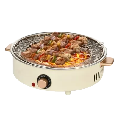 DLC 2-in-1 Multifunctional Electric BBQ Grill and Food Warming Tray with 1400W Heating Power, Wide Round Cooking Design