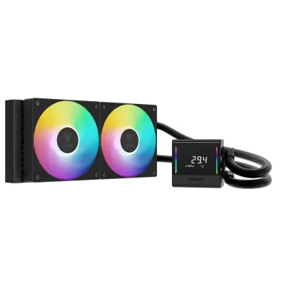 GAMDIAS CHIONE E4-240 V2 240mm AIO Liquid CPU Cooler with Dual 120mm ARGB PWM Hydraulic Fans, Digital Display with Dual Infinity Mirror
