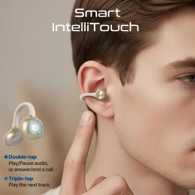 بروميت سماعات أذن لاسلكية حقيقية بتصميم مفتوح (Open-Ear) بمشبك تثبيت مع تحكم باللمس، بلوتوث TWS خفيفة الوزن، بطارية حتى 28 ساعة، وضع ألعاب بزمن تأخير منخفض، مكالمات واضحة Open-Ear Clip-On True Wireless Earbuds with Touch Control, Lightweight Bluetooth TWS, 28-Hour Battery, Low Latency Game Mode, Clear Calls