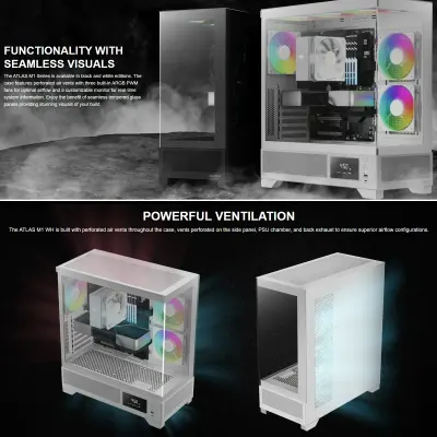GAMDIAS Mid-Tower ATX Gaming PC Case with Seamless Tempered Glass, Built-In CPU/GPU Temperature Monitor