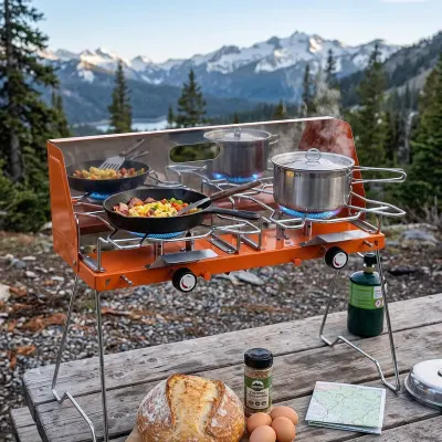 DLC Portable Double Burner Gas Camping Stove with 3800W High-Power Cooking Performance, Dual Cooking Stations, Adjustable Multi-Stage Flame Control