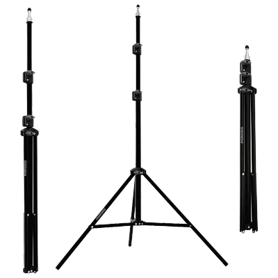 Porodo Portable Expandable Photography Light and Camera Tripod Stand with 210cm Adjustable Maximum Height, 2.5kg Load Capacity, Durable Steel Pipe Construction
