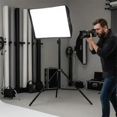 Porodo Portable Expandable Photography Light and Camera Tripod Stand with 210cm Adjustable Maximum Height, 2.5kg Load Capacity, Durable Steel Pipe Construction