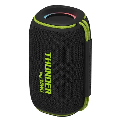 WiWu Portable Wireless Bluetooth 5.0 Speaker with Dual High-Fidelity Drivers, Passive Bass Radiator, TWS Stereo Pairing, IPX-Rated Splash Resistance, RGB Lighting and Up to 8–10 Hours Playtime – Black