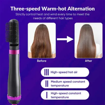 Olsenmark 5 In 1 Hair Multifunctional Dryer & Styler, For Straighten / Dry / Curl Hair, Adjustable Heat Settings, 800W Power, 4 Interchangeable Brush, Olsenmark OMH4115 - Black
