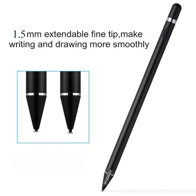 Green Lion Touch Screen Stylus Pen by Green Lion, 1.45mm Fine Tip, 100mAh Battery, Micro USB Charging, Universal Compatibility for iOS & Android Devices - Black Black