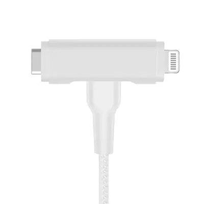 Powerology 60 Watt 2-in-1 Type-C to Type-C and Lightning Charging Cable with 1.2 Meter Length, Powerology - White