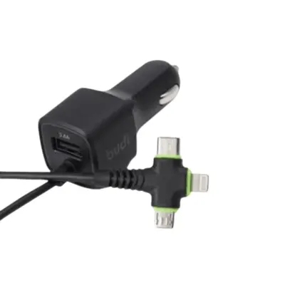 Budi 17W Car Charger With 3 In 1 Cable 1.2 Meter | Budi M8J066