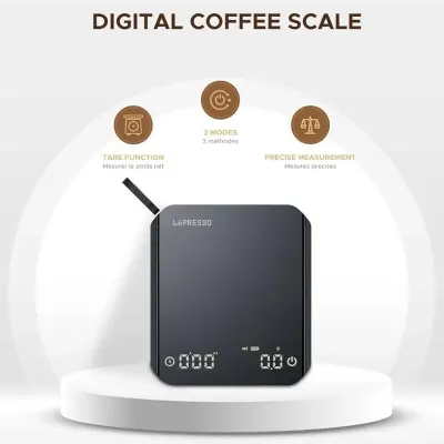 Lepresso Digital Coffee Weighing Scale with Built-In Timer, Precision Weight Measurement, Tare Function, 3 Operating Modes, Digital LED Display and Compact Design