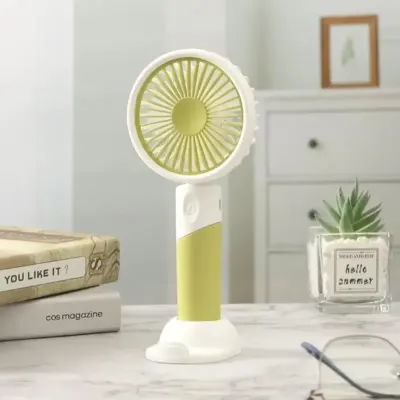 Generic Rechargeable Portable Mini Handheld Fan with Desktop Base Green