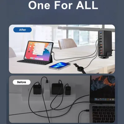 MpBlberri 240W Desktop Fast Charging Station with 4 Type-C (PD 30W) and 4 USB Ports (QC 18W), Universal Fast Charging for Laptop, Phone and Tablet