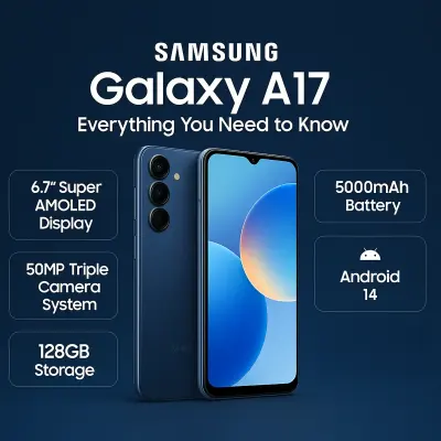 Samsung Galaxy A17 4G 6.7" Super AMOLED Smartphone 4GB RAM 128GB Storage Triple Camera 50MP Long Battery Life Blue