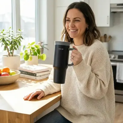 Green Lion Brighton Vacuum Travel Mug 1200ml – Double-Wall Insulated Stainless Steel Tumbler with 2-in-1 Sip & Straw Lid, Ergonomic Handle, 12H Hot & 24H Cold Retention Black