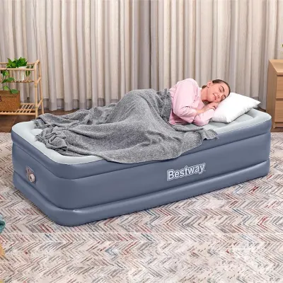Bestway Air Mattress Twin with Built-in AC Pump and Antimicrobial Coating, Bestway 75" x 38" x 20"/1.91m x 97cm x 51cm Tritech Air Mattress
