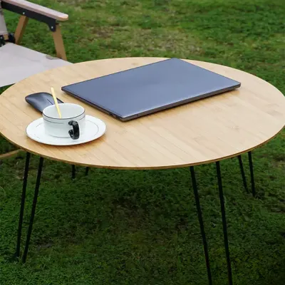 Generic Premium Round Solid Wood Folding Camping Table,  Nordic Minimalist Style with Sturdy Metal Legs