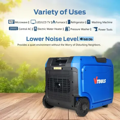VTOOLS 6500W Peak 6000W Rated Portable Gasoline Inverter Generator with 298cc Engine, Electric Remote & Recoil Start, 15L Fuel Tank, Digital Display, 220V AC Outlets