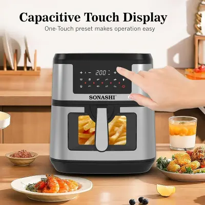 Sonashi Digital Air Fryer with 9.5L Large Capacity, 2150W Max Power, Double Heating Elements, 360° Hot Air Circulation, 10 Auto Cooking Menus, Touch Control Display