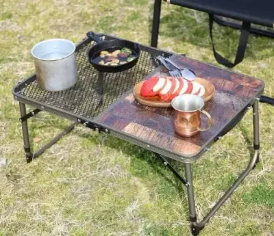 Generic Premium BBQ Folding Camping Table with Heat-Resistant Side Rack, Portable Outdoor Dining Table 90×60