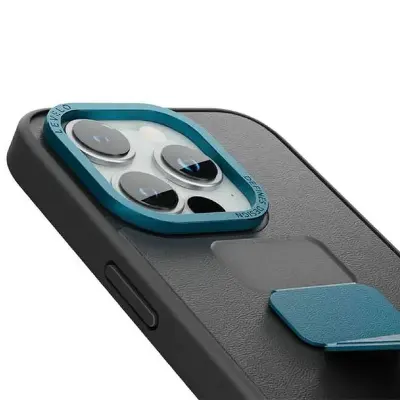 Levelo iPhone 15 Pro Max Morphix Leather Case With Kickstand Grip Levelo - Blue Blue