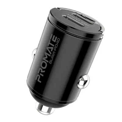 Promate 40W Dual USB-C Car Charger with Power Delivery Fast Charging