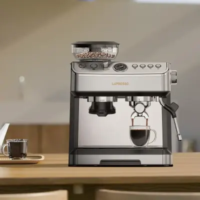 Lepresso DolceLinea 20 Bar Espresso Coffee Machine with Built-In Adjustable Conical Burr Grinder, 1350W Heating System, 2.8L Water Tank and Steam Wand