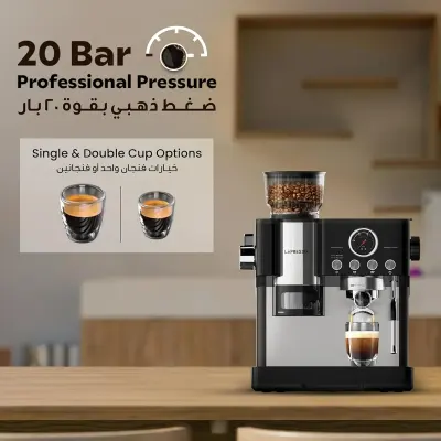 Lepresso 19 Bar Espresso Machine With Smart Tamping, Pressure Gauge, 2.8l Water Tank And 250g Bean Hopper. Brew Café-quality Coffee At Home.