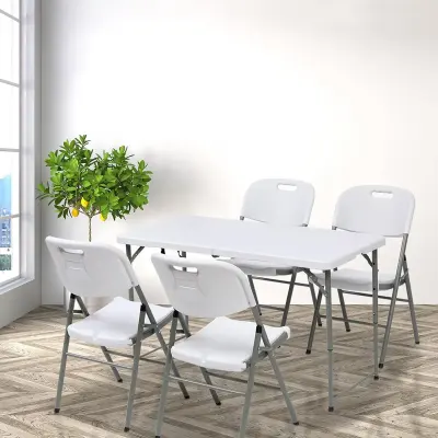 Generic Heavy-Duty Plastic Folding Table, Height-Adjustable, Folds in Half with Safety Lock and Integrated Carry Handle for Easy Transport and Storage
