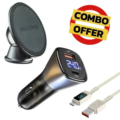 Combo 72W Dual-Port Car Charger + Magnetic Car Phone Holder + 66W USB-A to Type-C Cable
