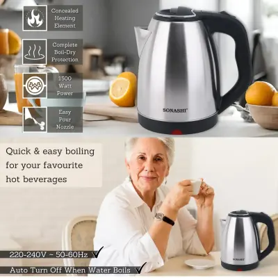 Sonashi 8L Cordless Electric Water Kettle, Stainless Steel Fast Boiling Kettle with Auto Shut-Off, Boil-Dry Protection, 1500W Power, 360 Degree Rotating Base, Ideal for Tea, Coffee, Milk, and Arabic Coffee