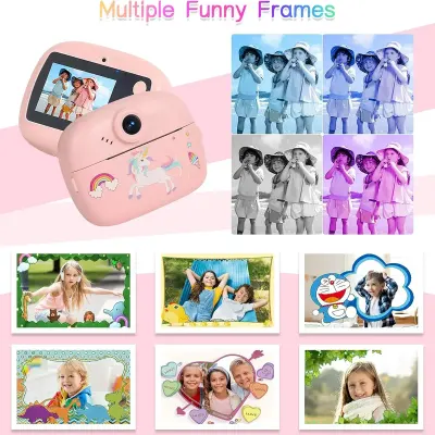 Generic Kids Instant Print Digital Camera with Dual Lens, 2.4-Inch Color Screen, Ink-Free Thermal Printing, 1080P Video Recording, MP3 Player, Rechargeable Battery and Creative Photo Effects