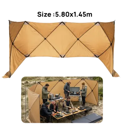 Camping Family Portable Oxford Cloth Camping Windbreak Screen 5.8M X 1.45M with Foldable Support Frame, Outdoor Wind Barrier and Carrying Bag