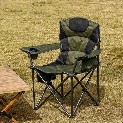 Generic Heavy Duty Folding Camping Chair with Padded Backrest & Cup Holder Brown