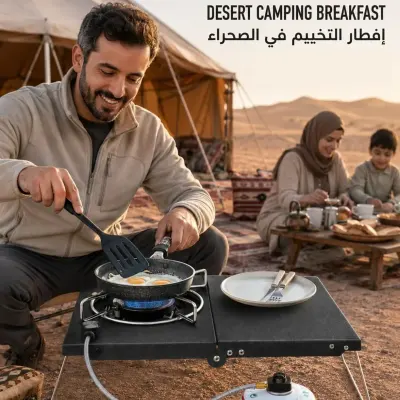 Camping Family 5800W Portable Foldable Camping Gas Stove with Integrated Side Table, Single Burner Outdoor Cooking Stove, 100cm Gas Hose