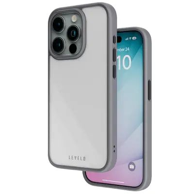 Levelo iPhone 15 Pro Airguards Clear Case With Solo Shock-Proof Edges Levelo - Grey Grey