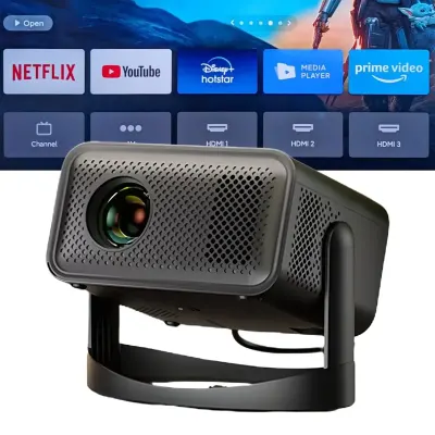Honton V18 Smart Android Projector – Full HD 1080P, 4K Support, Pan-Tilt Design, Electric Focus, WiFi, HDMI, Home & Office Portable Projector
