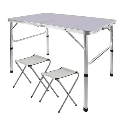 Generic Portable Folding Aluminum Table Set – 90x60cm, 2 Adjustable Height Chairs, Lightweight Outdoor Dining Set for Camping, Garden & Kitchen
