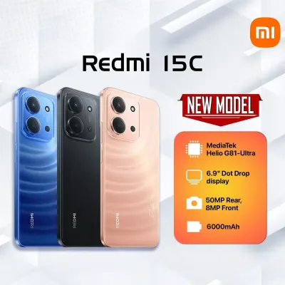 REDMI Redmi 15C 8GB+256GB Midnight Black Smartphone – 6.9" LCD 120Hz, MediaTek Dimensity 6300, 6000mAh, Dual Camera, NFC