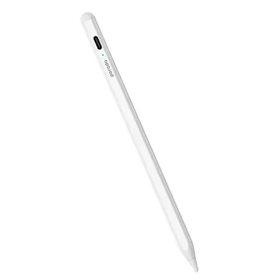 Porodo Smart Pencil with Touch Switch, Aluminum Body, 1.5mm Nib, Magnetic Attachment, Double Tap Function, 8-10 Hour Battery Life, Type-C Charging, Porodo - White White