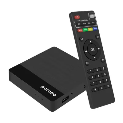 Porodo Android TV Box 1+8 GB Support 4K with BT RCU and USB Dongle, Porodo - Black