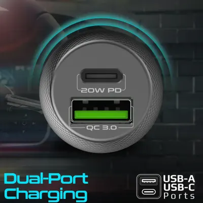 Promate 20W Dual Port Car Charger with USB-C PD & QC 3.0