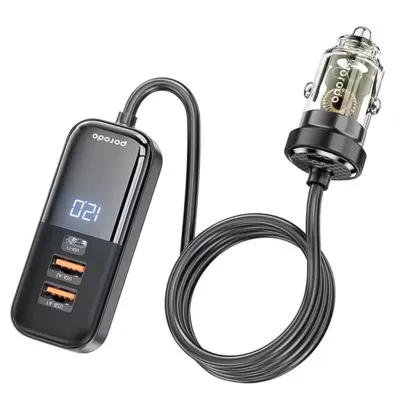 Porodo 120W Multi-Port Car Charger Adapter with USB-C & 1.5m Cable