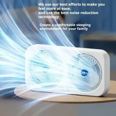 Generic Rechargeable Double-Head Circulating Table Fan with Independent 90° Adjustment, 3-Speed Airflow, Type-C Charging, Low-Noise Operation, Carry Handle and Mobile Phone Holder Green