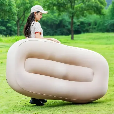 Green Lion Inflatable Air Mattress Sofa 200KG Load Capacity Eco-Friendly Flocking Lounger with Type-C Charging and Built-In Flashlight