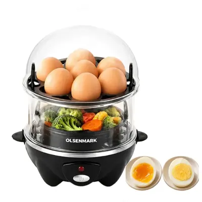 Olsenmark Dual Layer Electric Egg Boiler and Food Steamer 360W 14 Eggs Capacity Multi-Purpose Omelet Maker